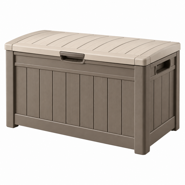 Aufbewahrungsbox 120 x 60 x 63 cm Kunststoff Taupe für Garten in Holzoptik