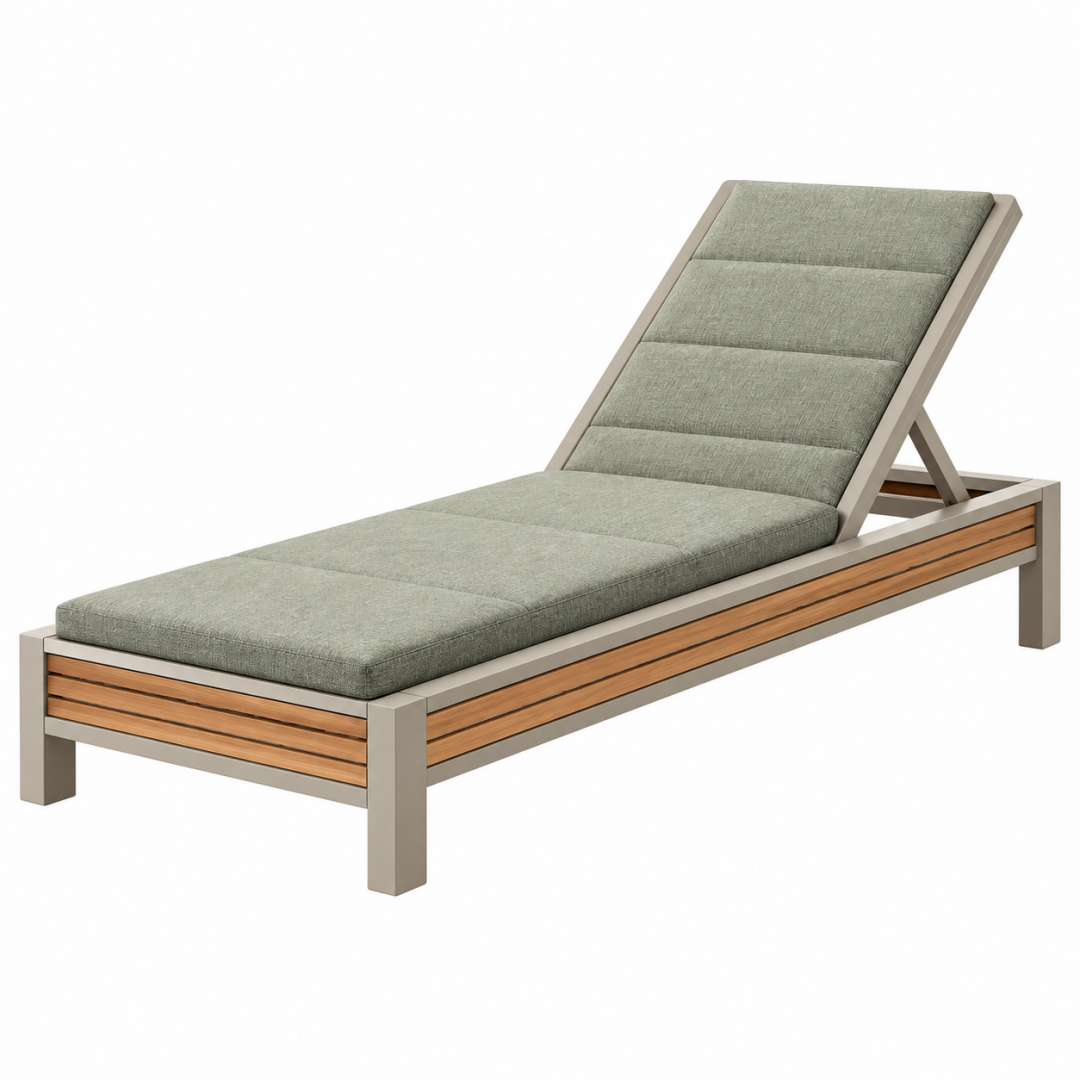 Gartenliege 200 x 70 cm aus Metall Holz und Textil in Grau mit verstellbarer Rückenlehne