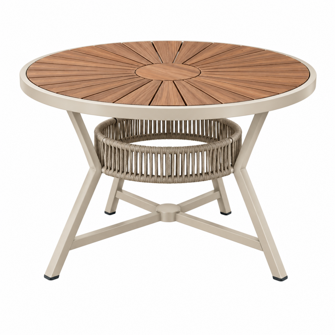 Runder Gartentisch Ø100 cm Holz Metall Beige Natur mit Ablagekorb