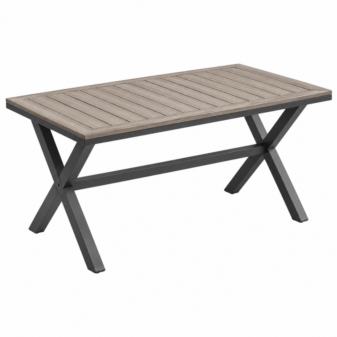 Gartentisch 180 x 90 x 75 cm Holz Metall Grau Schwarz im Industriestil