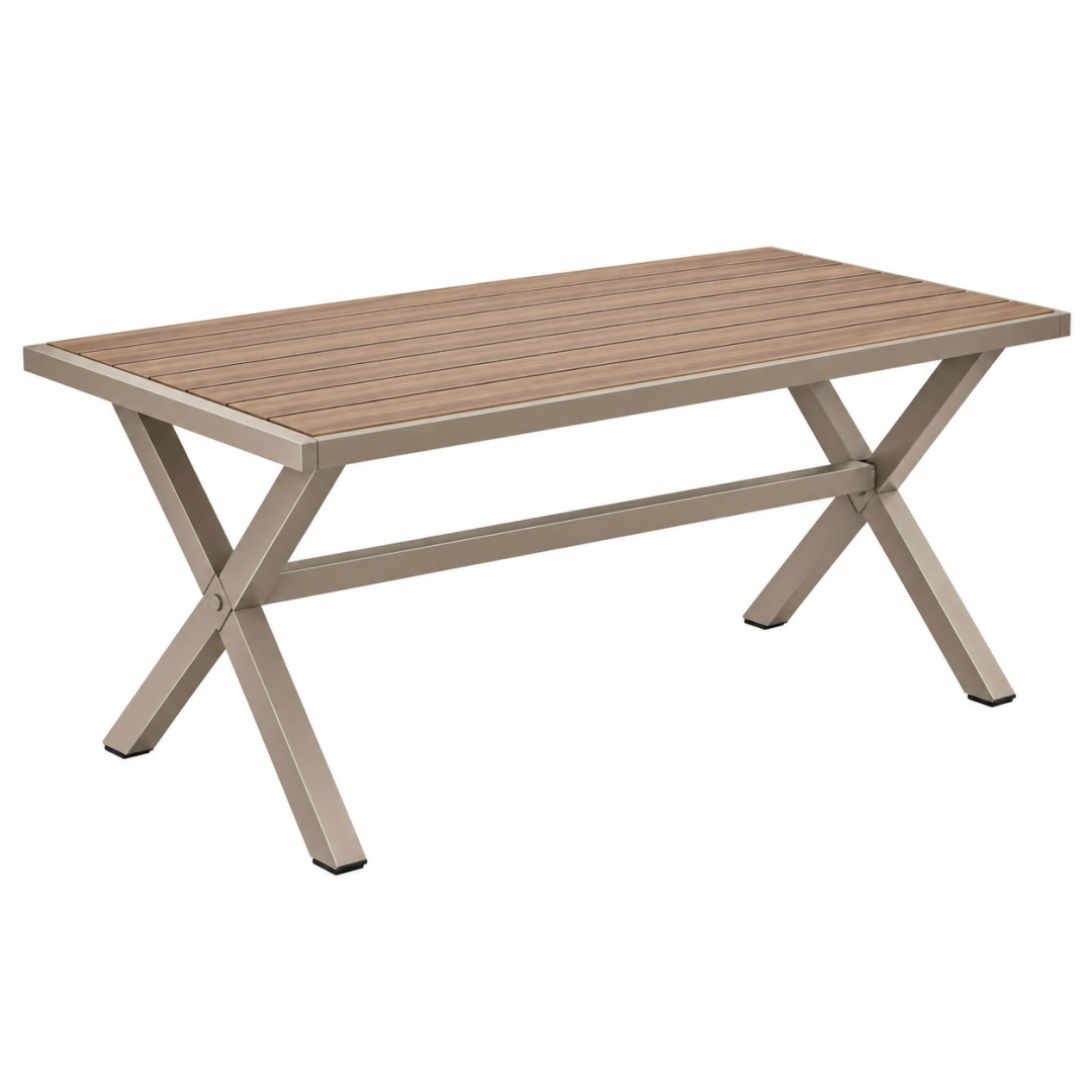 Gartentisch 180 x 90 x 75 cm Holz Metall Braun Silber mit X-Gestell