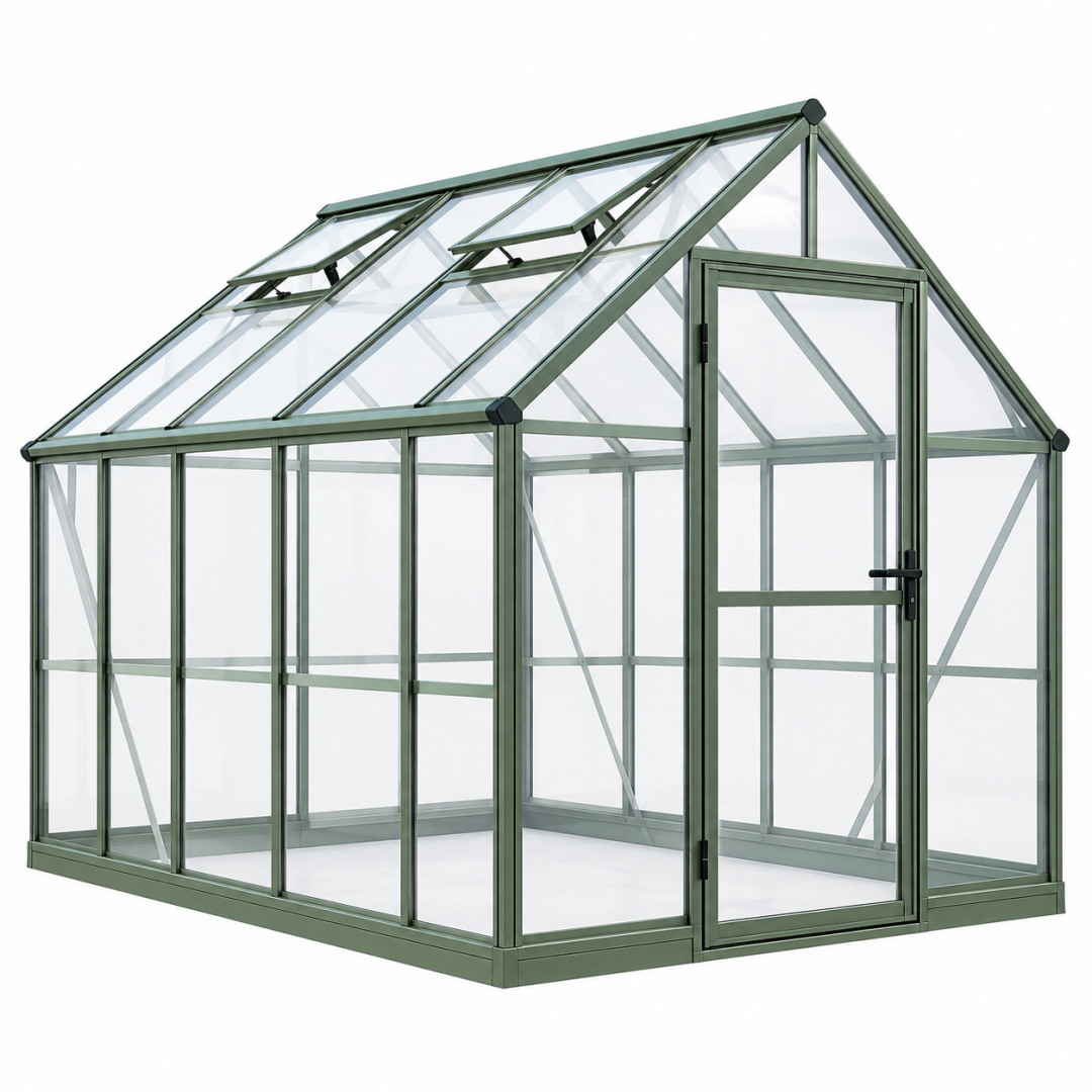 Gewächshaus 190 x 190 x 195 cm Aluminium Grün Transparent mit Dachfenstern