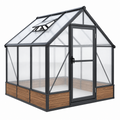Gewächshaus 190 x 190 x 195 cm Aluminium Polycarbonat Schwarz Holzoptik mit Tür und Dachfenster