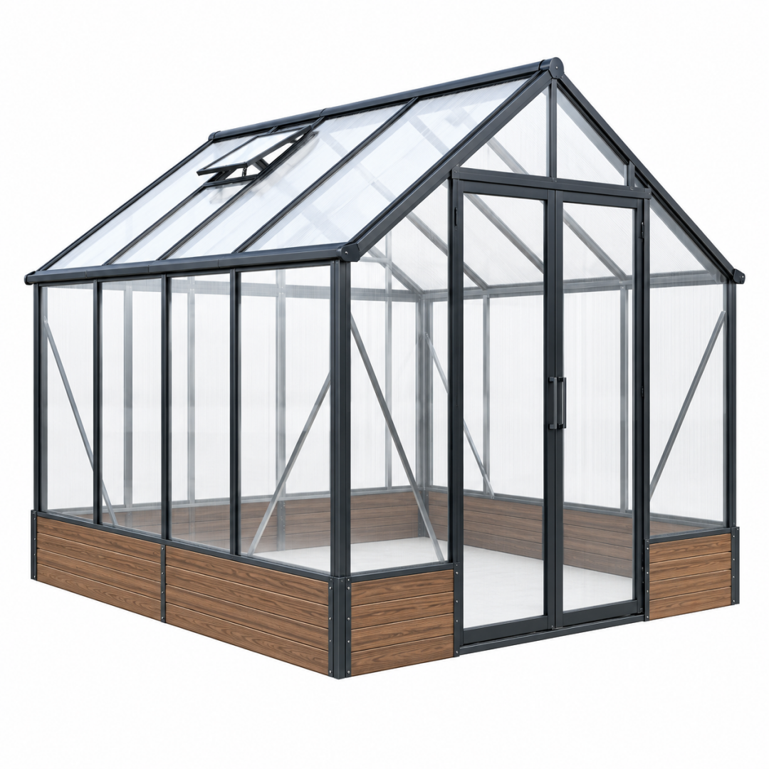 Gewächshaus 190 x 190 x 195 cm Aluminium Anthrazit mit Polycarbonatplatten und Dachfenster