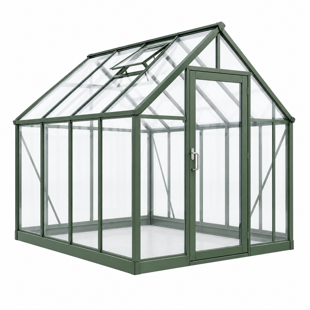 Gewächshaus 190 x 190 x 195 cm Aluminium Grün mit transparenten Paneelen für Garten mit Dachfenster