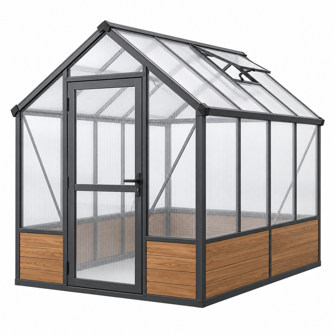 Gewächshaus 240 x 190 x 200 cm Aluminium Anthrazit mit Polycarbonatplatten und Dachfenster