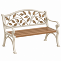 Gartenbank 125 x 62 x 90 cm Metall Holz Beige Braun mit Blattmotiv