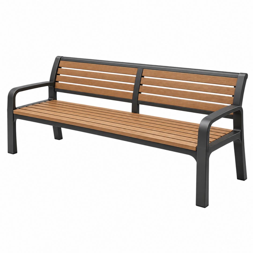 Gartenbank 150 x 65 x 85 cm Holz Metall Braun Schwarz mit Armlehnen