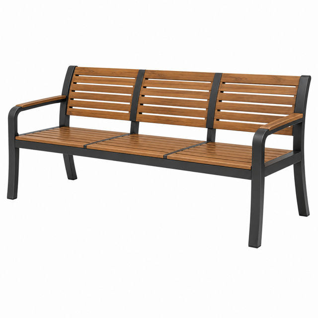 Gartenbank 180 x 65 x 85 cm Holz Metall Braun Schwarz mit Armlehnen