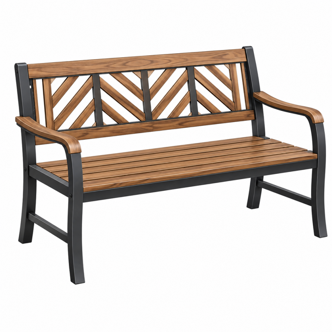 Gartenbank 120 x 60 x 90 cm Holz Metall Braun Schwarz mit Armlehnen