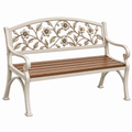 Gartenbank 125 x 60 x 90 cm aus Metall und Holz Cremebraun mit Blumenmuster