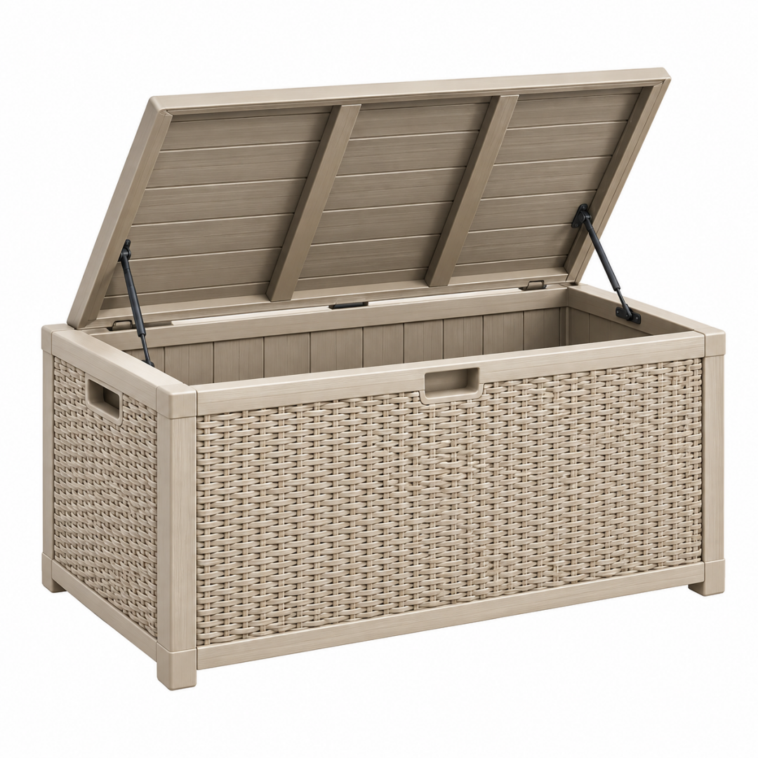 Aufbewahrungsbox 120 x 55 x 60 cm aus Kunststoff Beige für Garten mit Klappdeckel