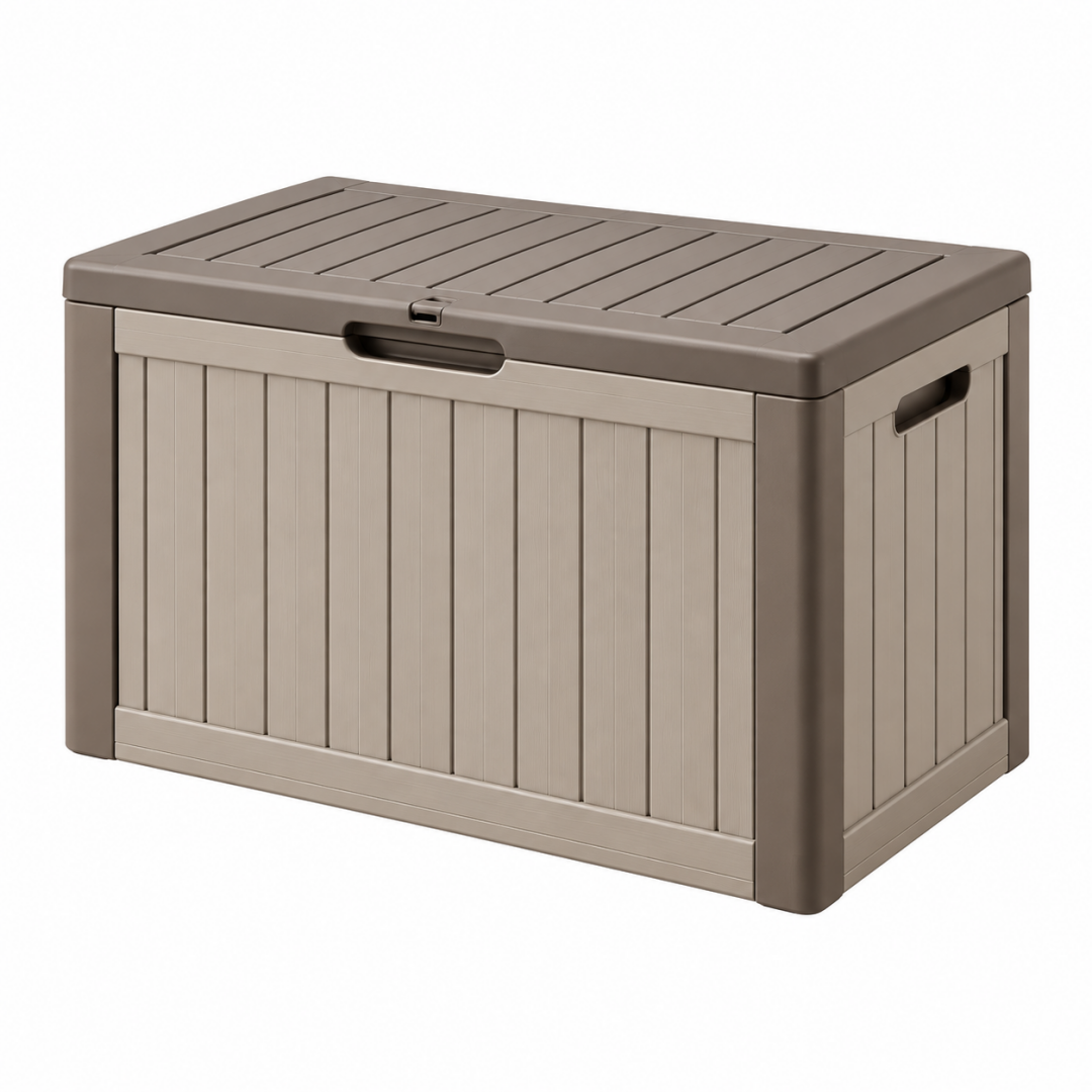 Aufbewahrungsbox 120 x 55 x 60 cm Kunststoff Taupe mit Deckel wetterbeständig
