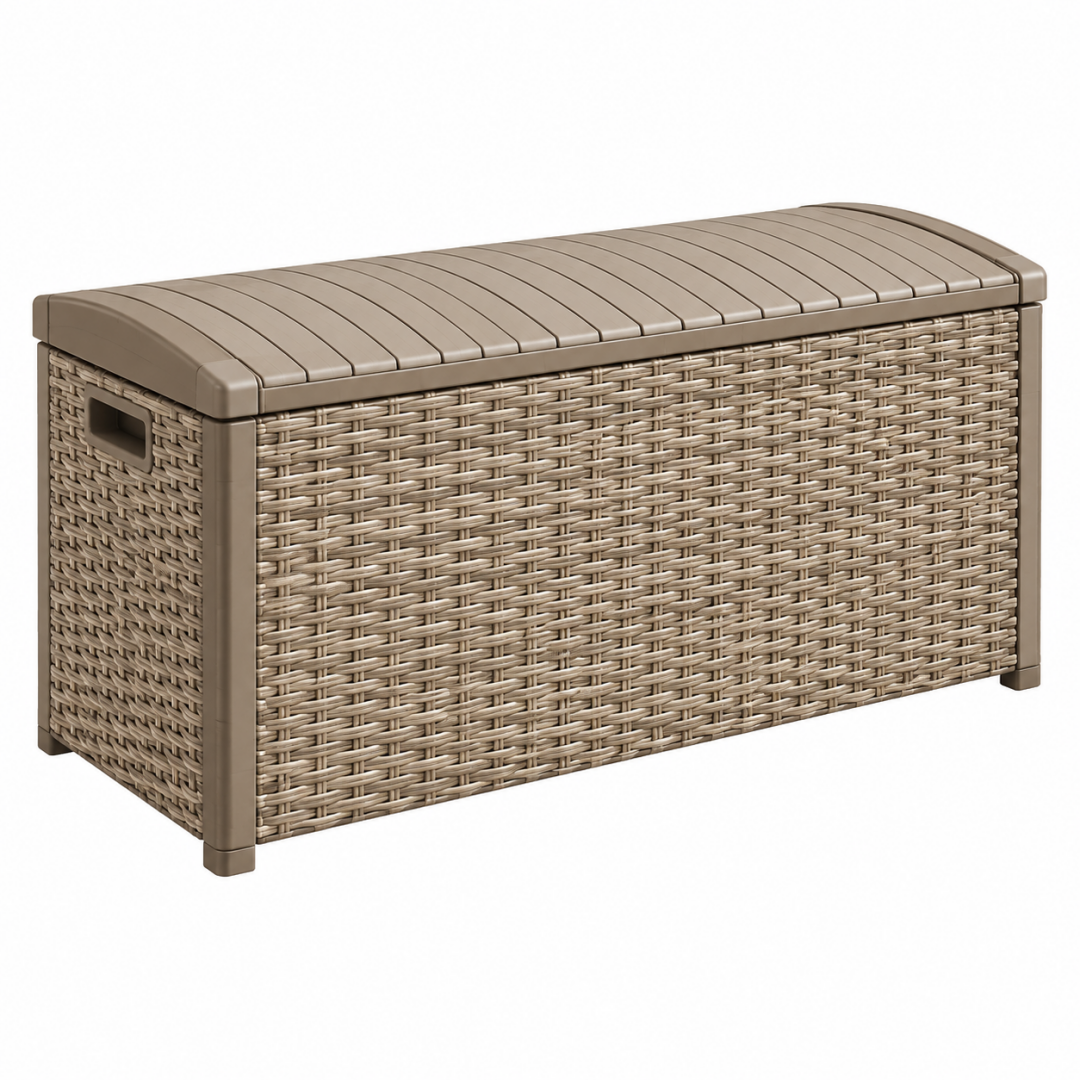 Aufbewahrungsbox 120 x 55 x 60 cm Kunststoff Taupe Rattanoptik für Garten und Terrasse