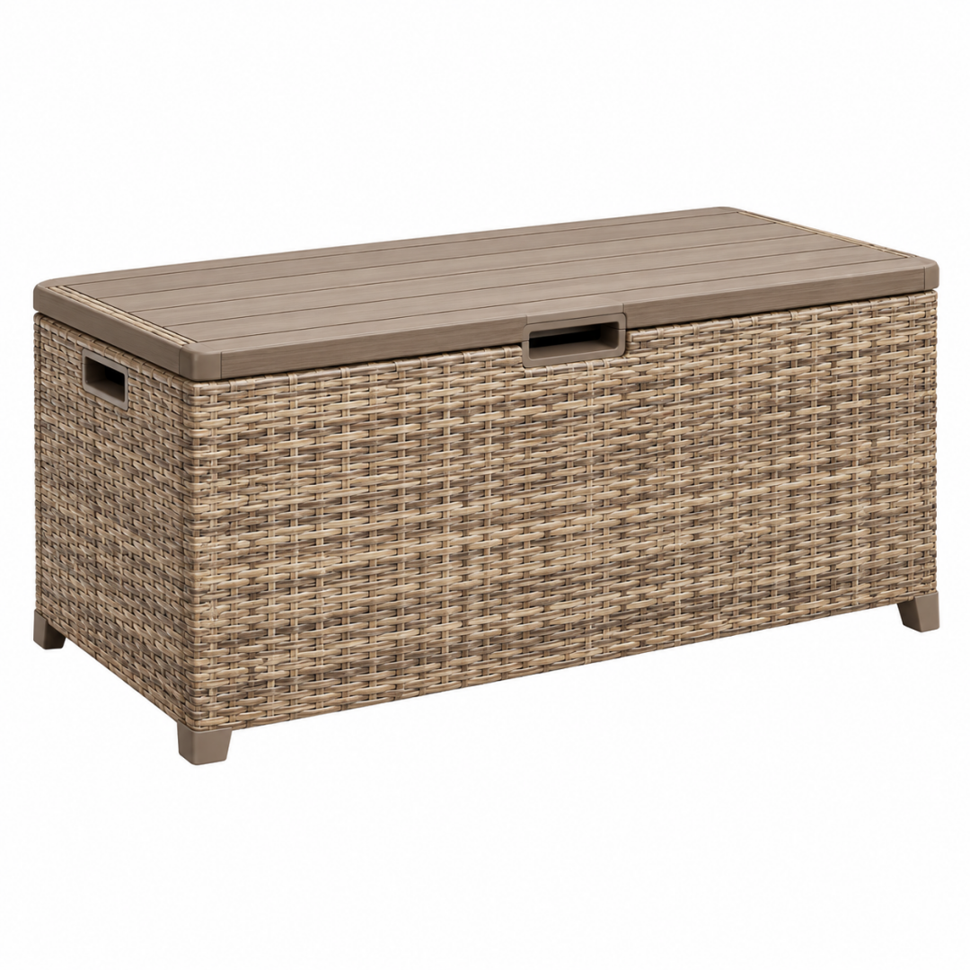 Aufbewahrungsbox 120 x 60 x 60 cm Kunststoffgeflecht Taupe für den Außenbereich