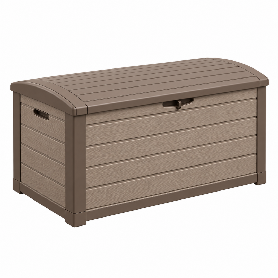 Aufbewahrungsbox 120 x 55 x 60 cm Kunststoff Taupe für Garten mit Klappdeckel