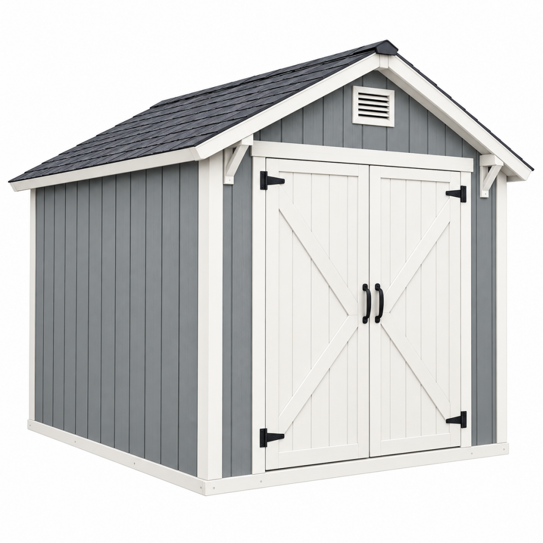 Gartenhaus 244 x 183 x 224 cm aus Holz Grau Weiß mit Doppeltür im Landhausstil