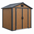Geräteschuppen 200 x 150 x 200 cm Metall Holzoptik Braun Anthrazit mit Doppeltür und Lüftung