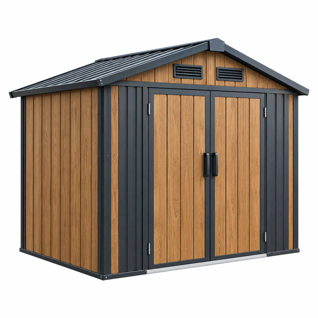 Geräteschuppen 213 x 130 x 173 cm aus Metall Holzoptik für Gartenaufbewahrung